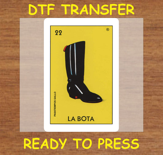 "La Bota DTF Transfer featuring a detailed boot illustration"