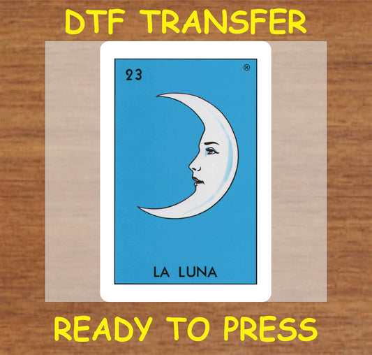 "La Luna DTF Transfer featuring a moon and face illustration"