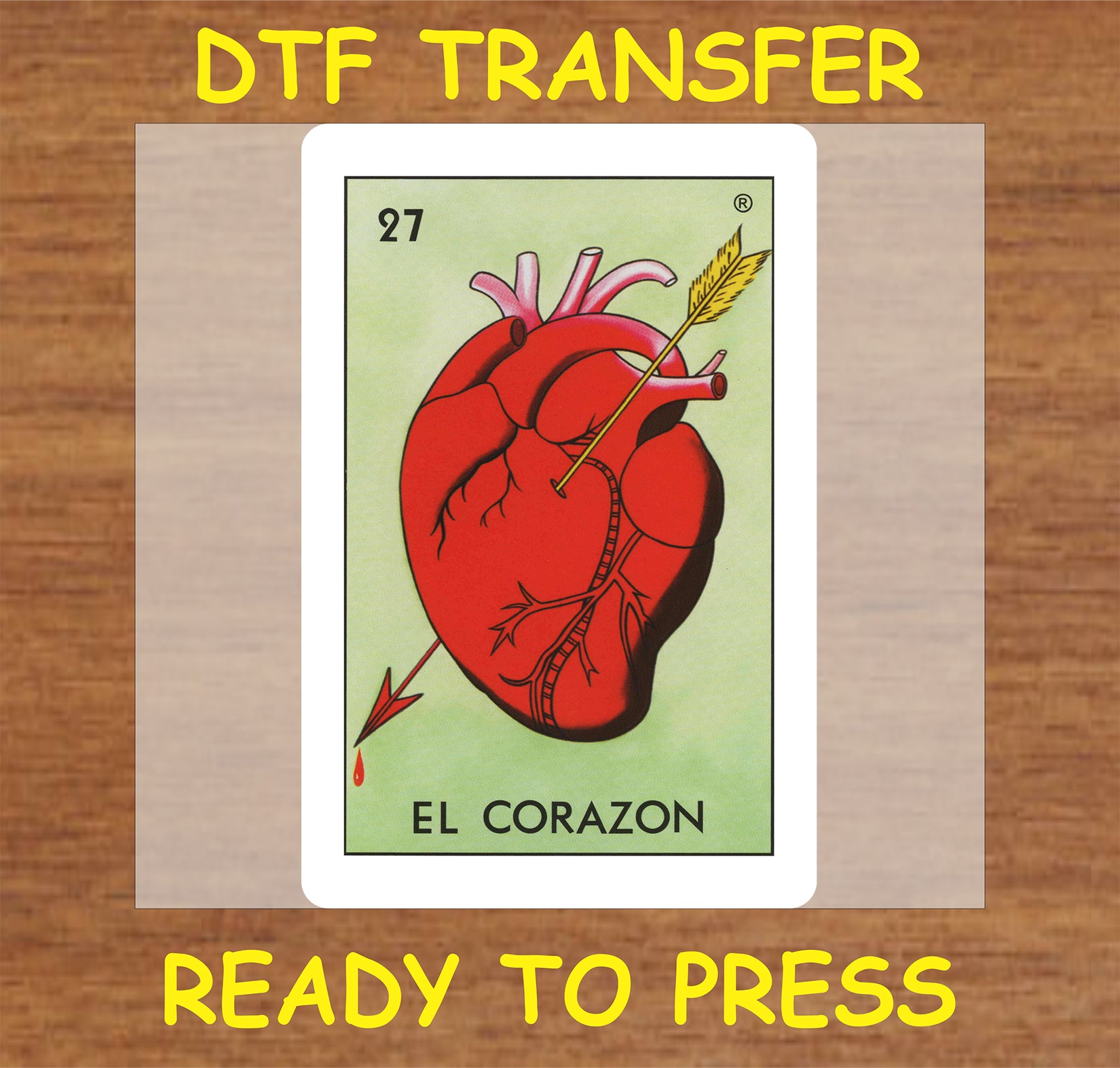"El Corazon DTF Transfer featuring an artistic illustration of a heart"