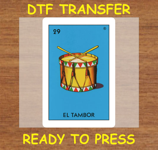 "El Tambor DTF Transfer featuring a colorful drum illustration"