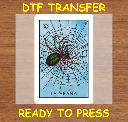 "La Araña DTF Transfer featuring a colorful spider in a web design"
