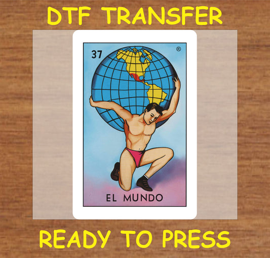 "El Mundo DTF Transfer featuring a colorful globe design"