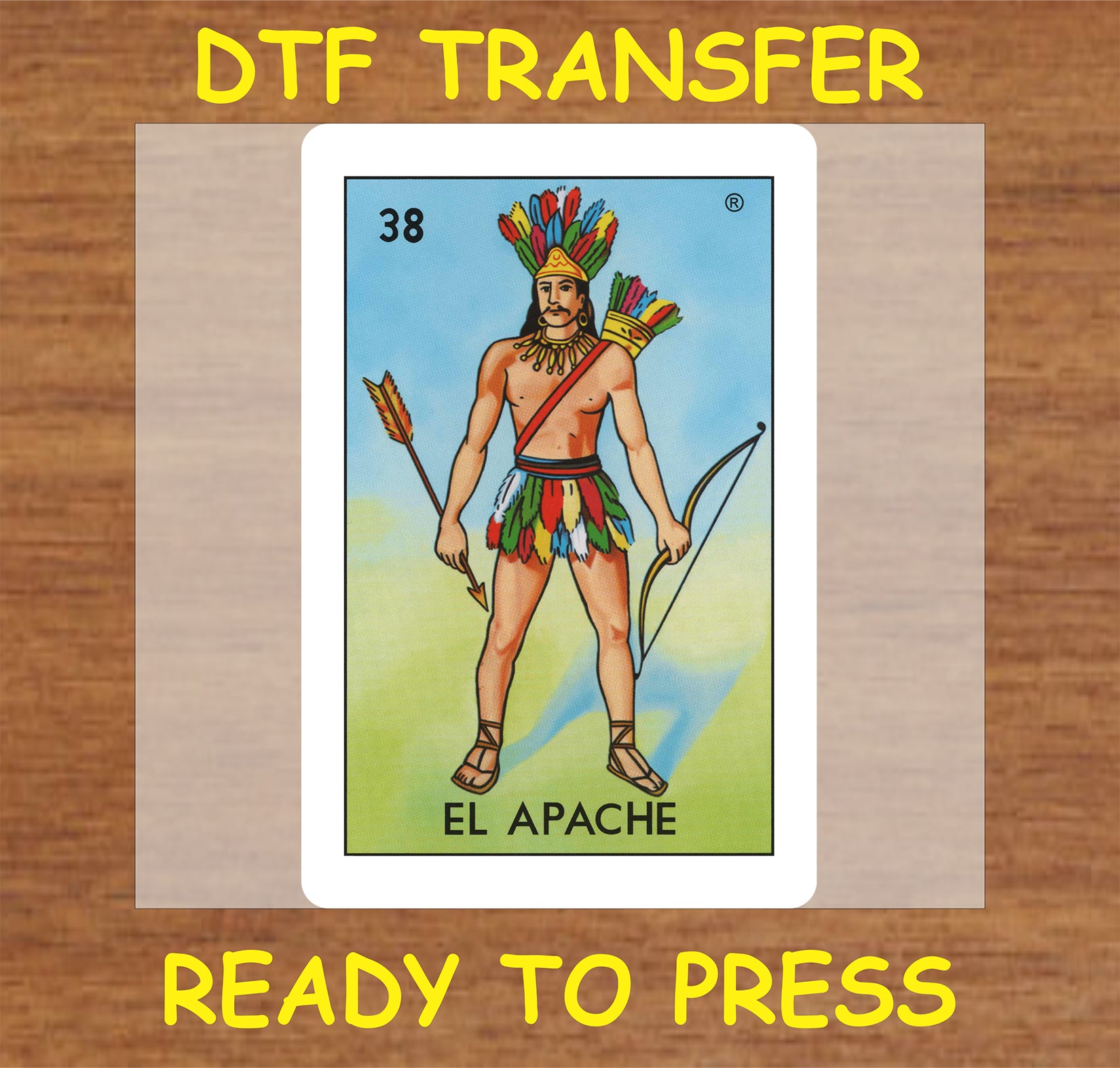 "El Apache DTF Transfer featuring a colorful Apache warrior design"