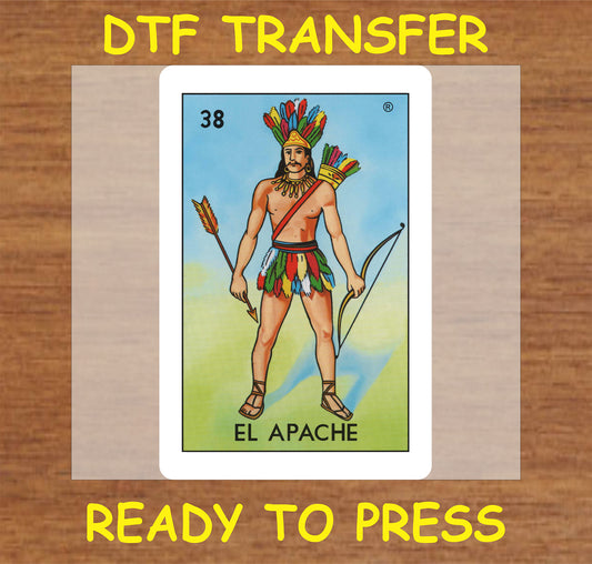 "El Apache DTF Transfer featuring a colorful Apache warrior design"