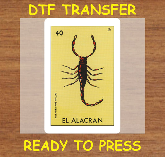 "El Alacrán DTF Transfer featuring a bold scorpion design"