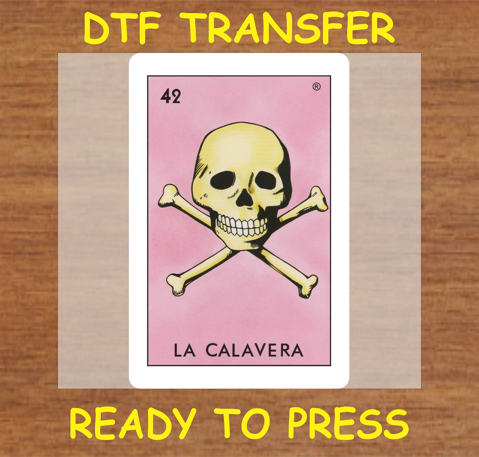 "La Calavera DTF Transfer featuring a skull and crossbones design"