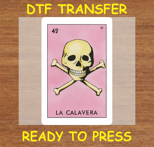 "La Calavera DTF Transfer featuring a skull and crossbones design"