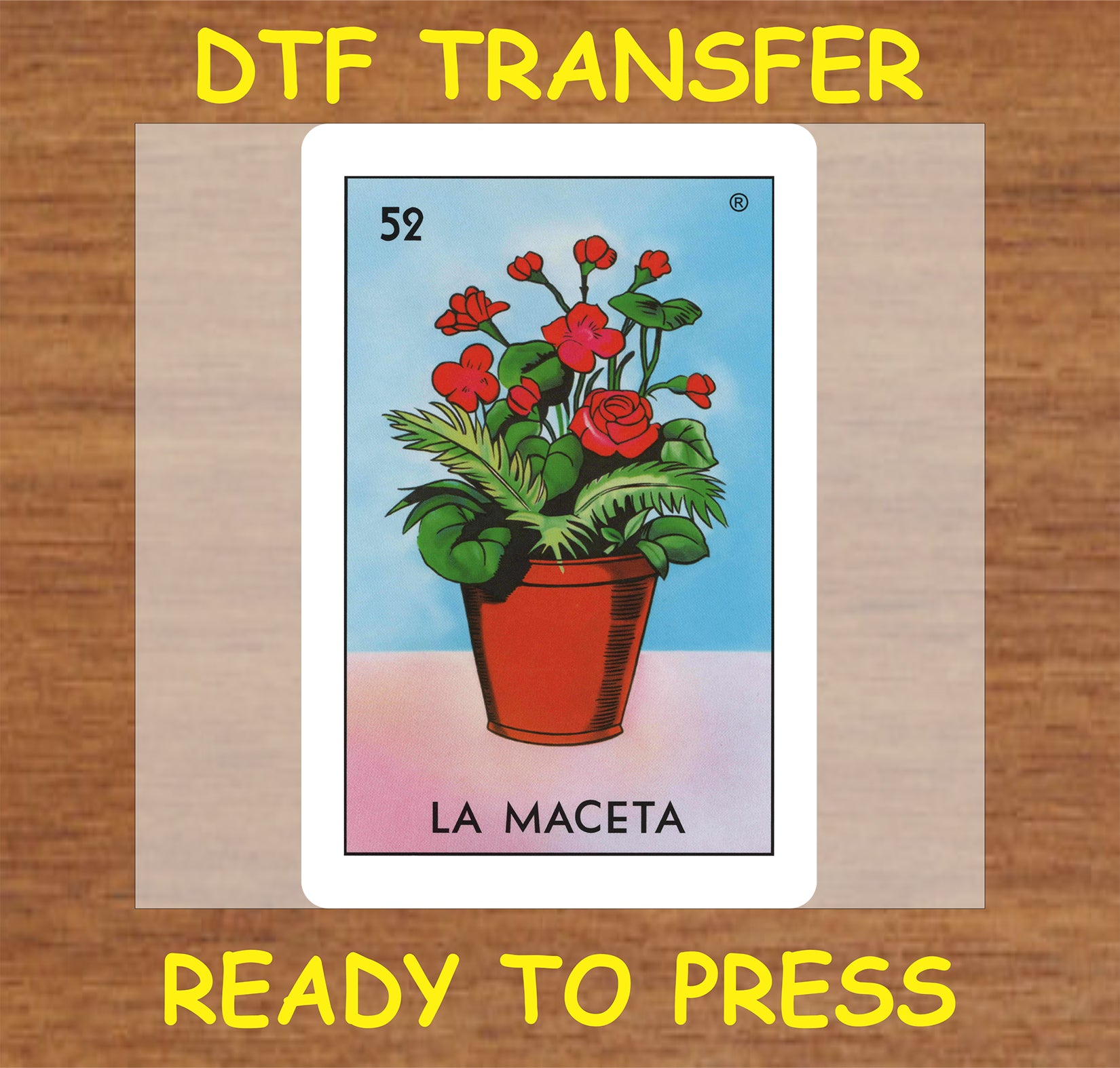 "La Maceta DTF Transfer featuring a vibrant potted plant design"