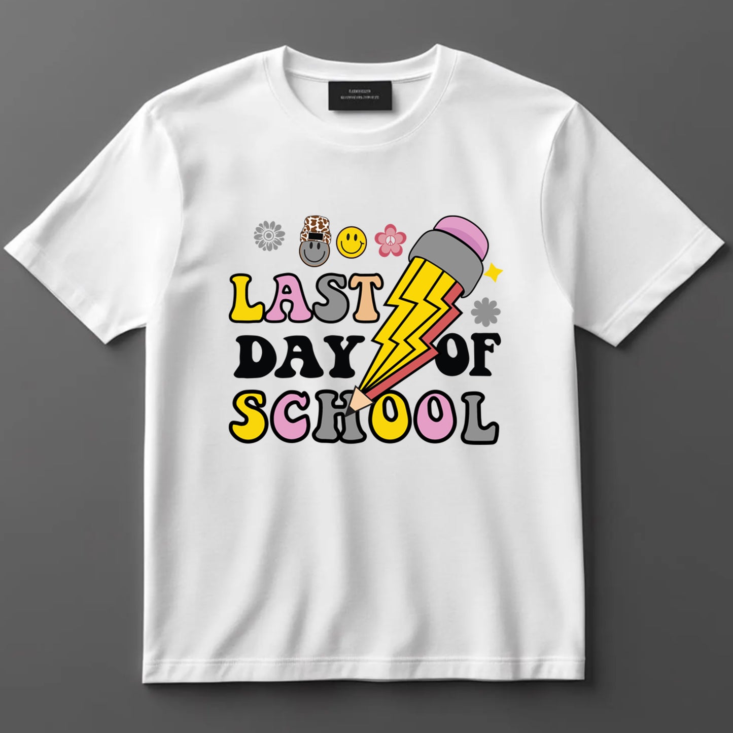 Last Day Of School DTF Transfer Iron On Heat Transfer - Ready to Press, Retro Lightning Pencil DTF Transfer 9756