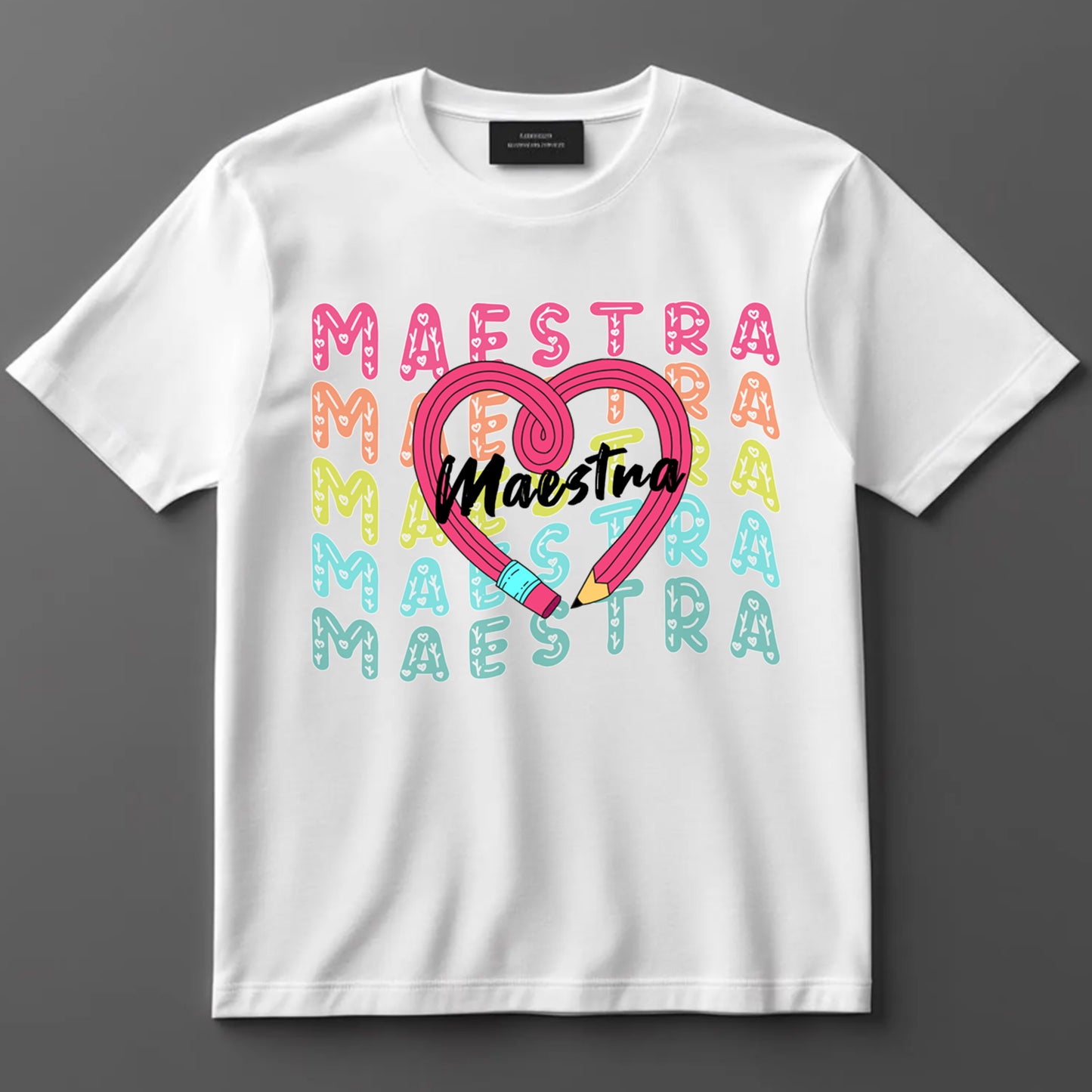 Bilingual Teacher DTF Transfer Iron On Heat Transfer - Ready to Press, Maestra Heart Pencil DTF Transfer 9789