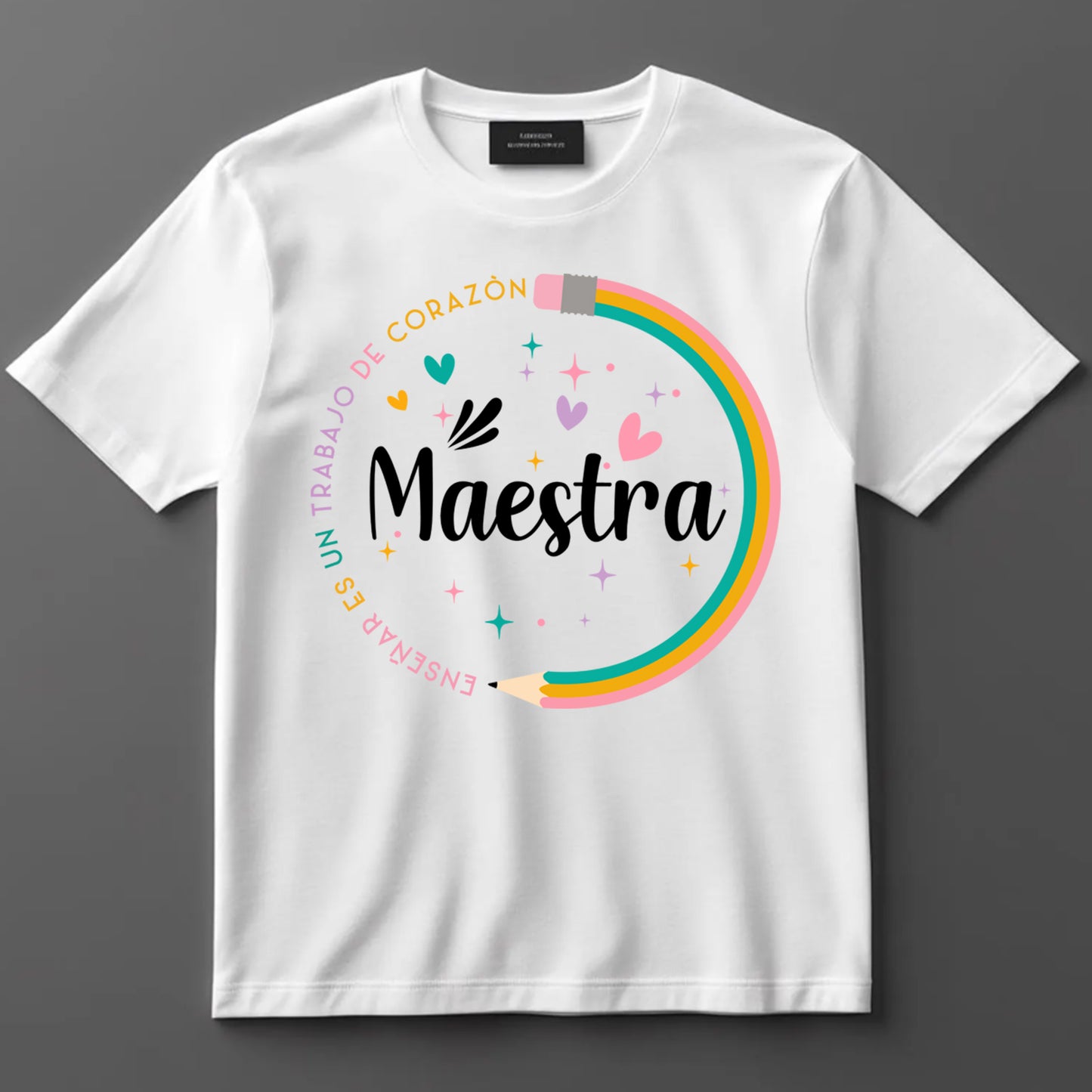 Bilingual Teacher DTF Transfer Iron On Heat Transfer - Ready to Press, Maestra Rainbow Pencil Circle DTF Transfer 9791