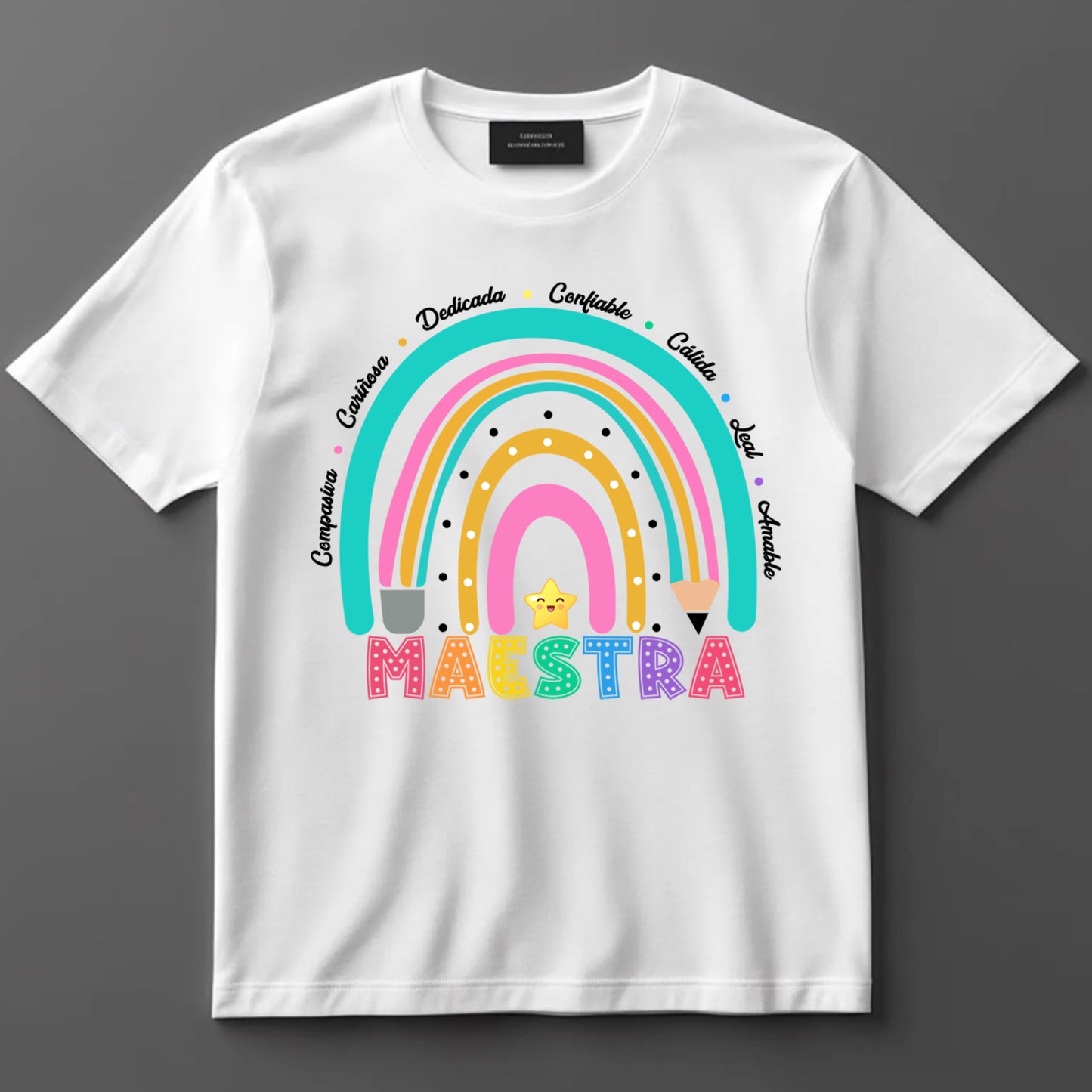 Bilingual Teacher DTF Transfer Iron On Heat Transfer - Ready to Press, Maestra Rainbow Pencil DTF Transfer 9792