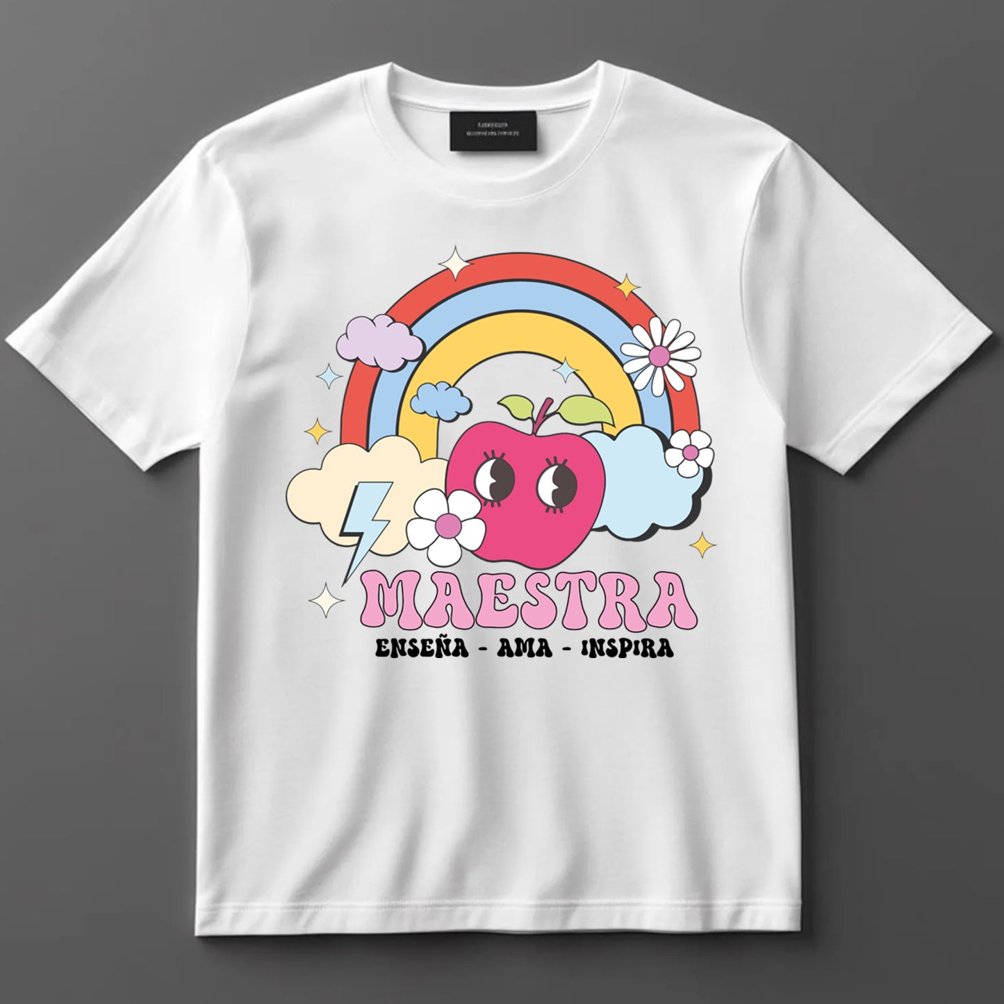 Bilingual Teacher DTF Transfer Iron On Heat Transfer - Ready to Press, Maestra Rainbow Apple DTF Transfer 9796