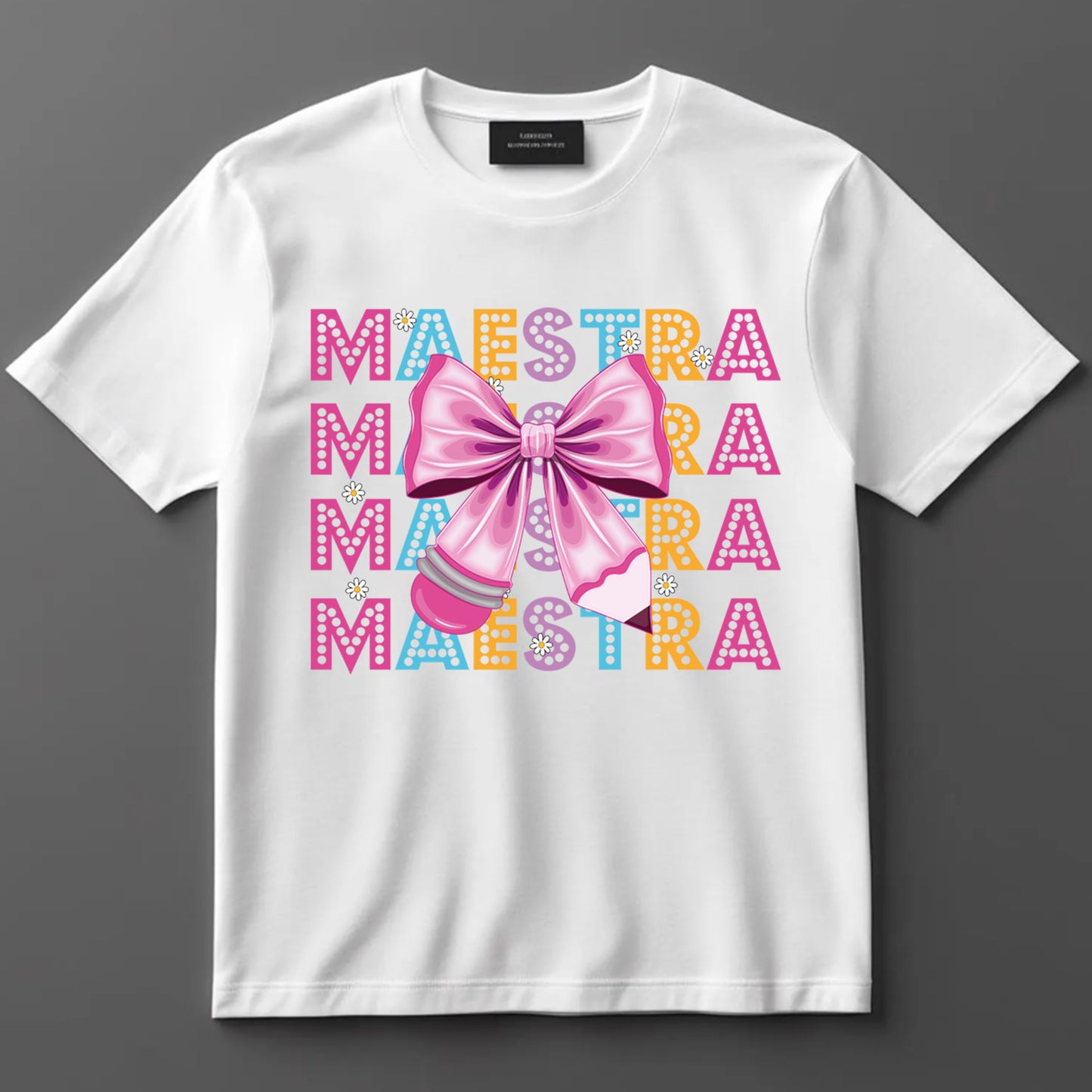Bilingual Teacher DTF Transfer Iron On Heat Transfer - Ready to Press, Maestra Pencil Bow DTF Transfer 9798