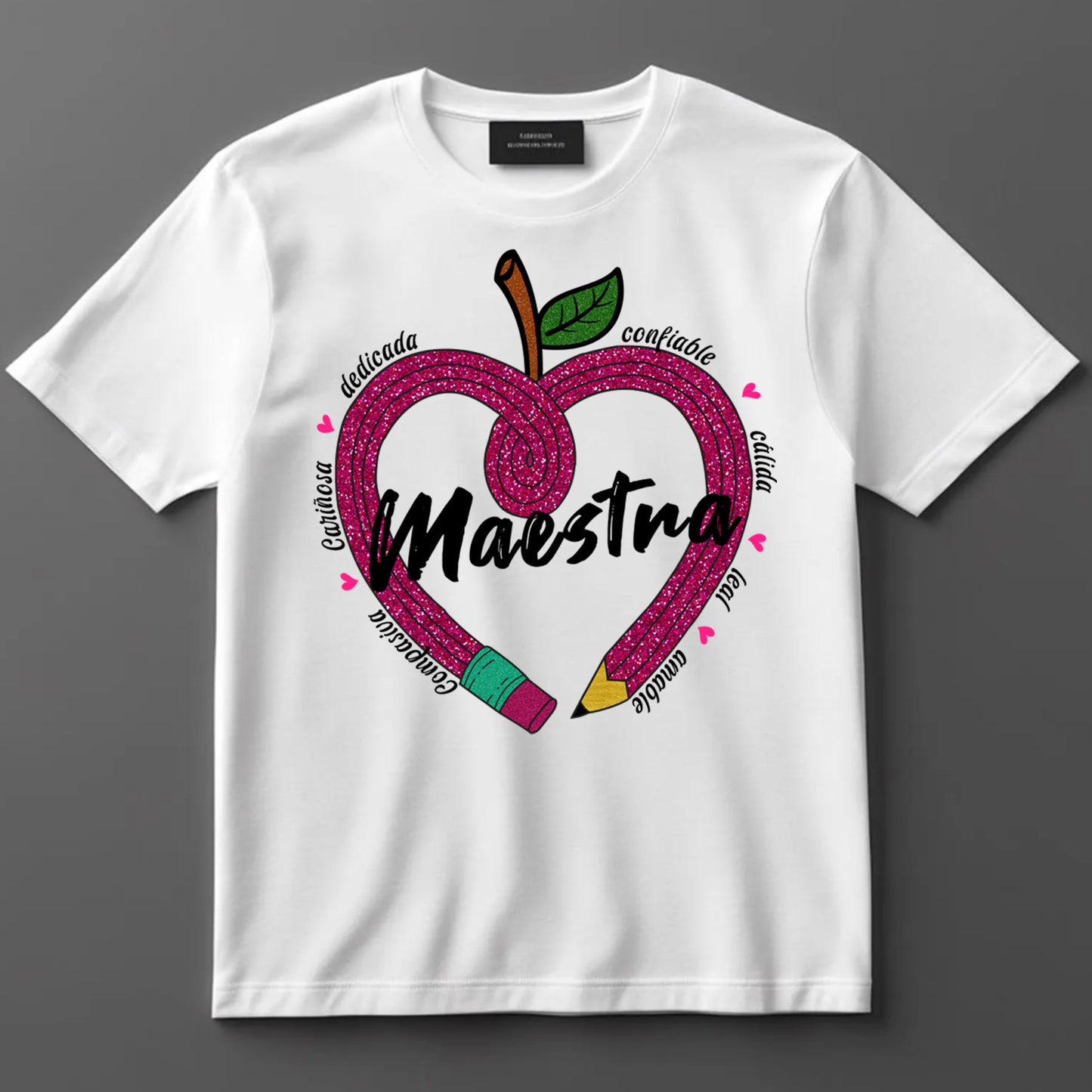 Bilingual Teacher DTF Transfer Iron On Heat Transfer - Ready to Press, Maestra Glitter Pencil DTF Transfer 9801