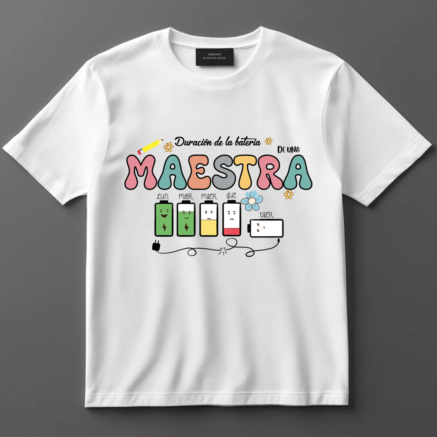 Bilingual Teacher DTF Transfer Iron On Heat Transfer - Ready to Press, Maestra Battery Life DTF Transfer 9803