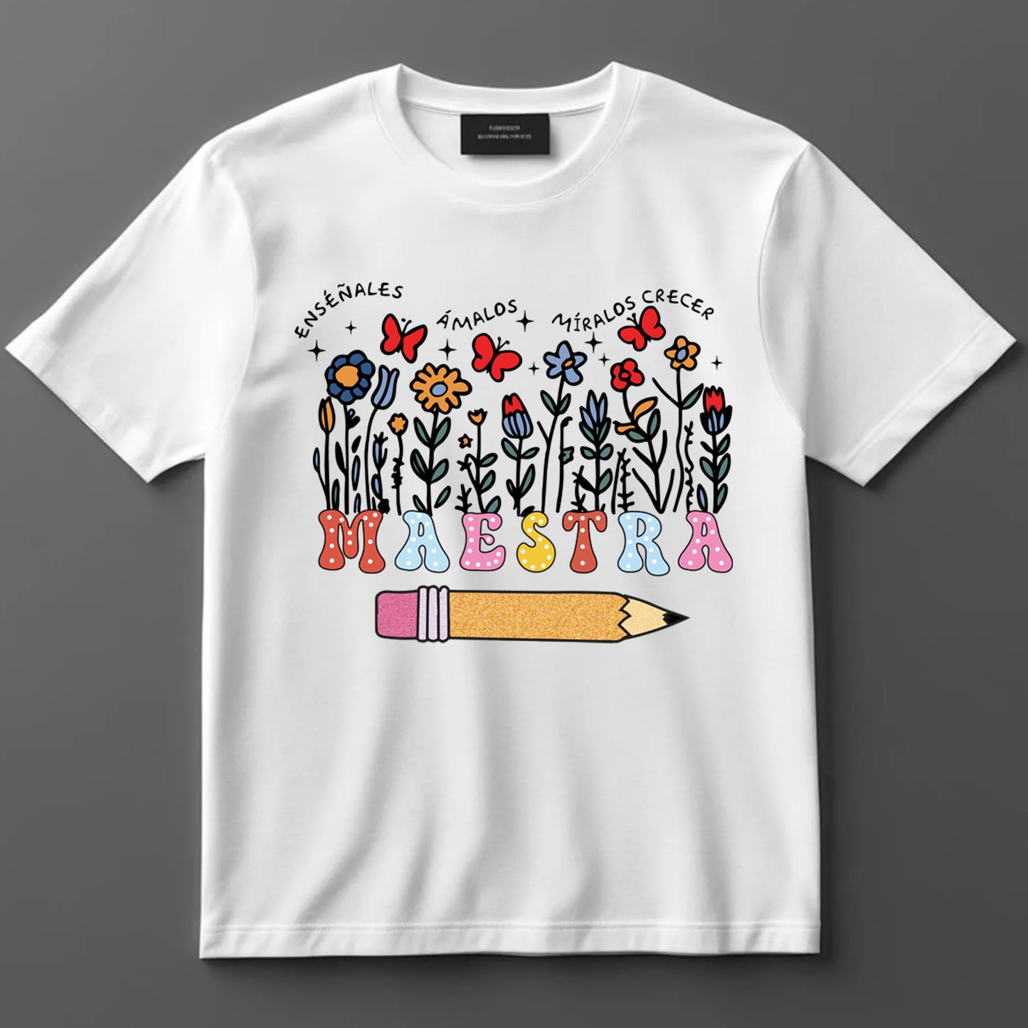 Bilingual Teacher DTF Transfer Iron On Heat Transfer - Ready to Press, Maestra Floral Garden DTF Transfer 9806