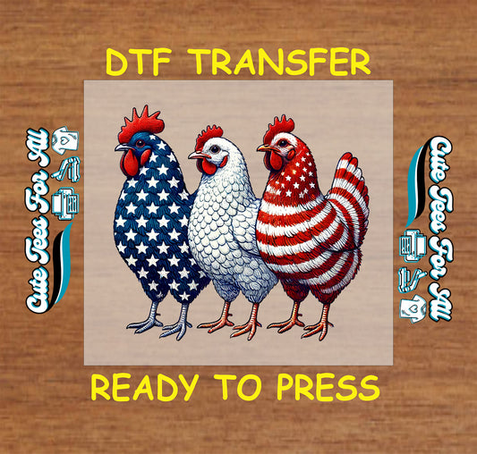 4th Of July DTF Transfer Iron On Heat Transfer - Ready to Press, Patriotic Chicken DTF Transfer 9916