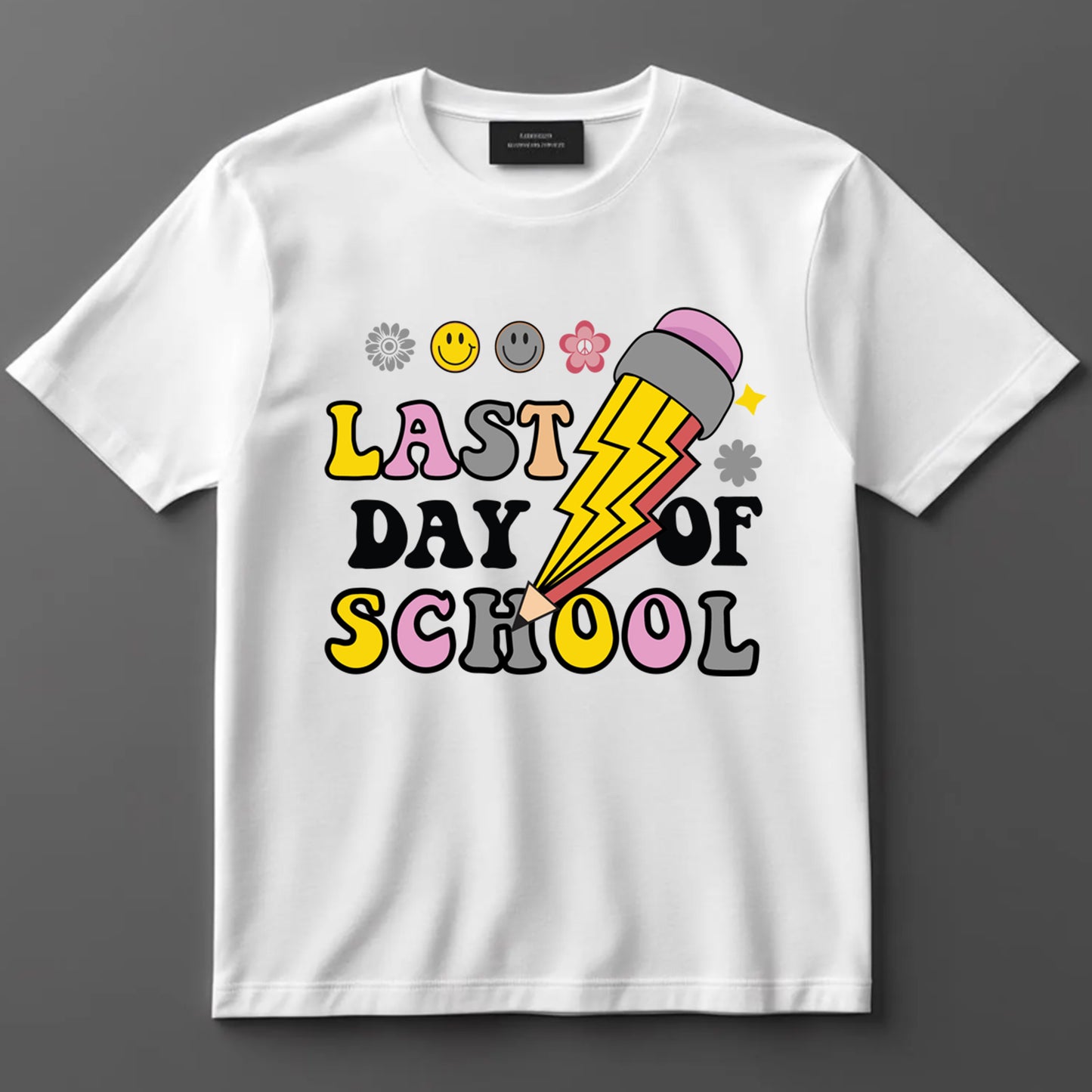 Last Day Of School DTF Transfer Iron On Heat Transfer - Ready to Press, Retro Lightning Pencil DTF Transfer 9937