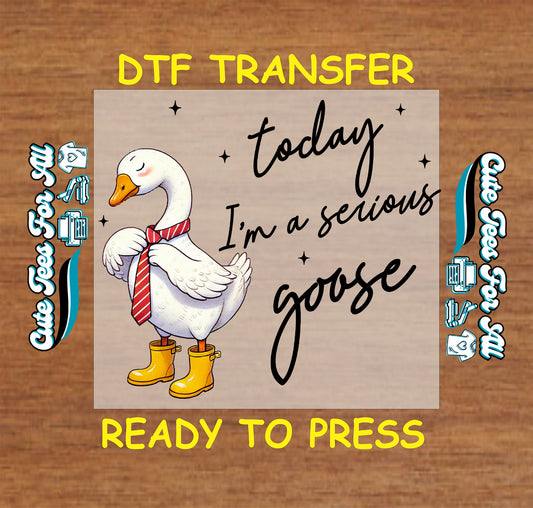Goose wearing red tie and yellow boots with the phrase “Today I’m a serious goose”