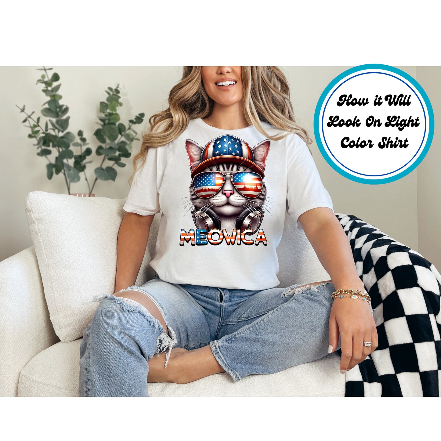 4th Of July DTF Transfer Iron On Heat Transfer - Ready to Press, Meowica Cat DTF Transfer 9991