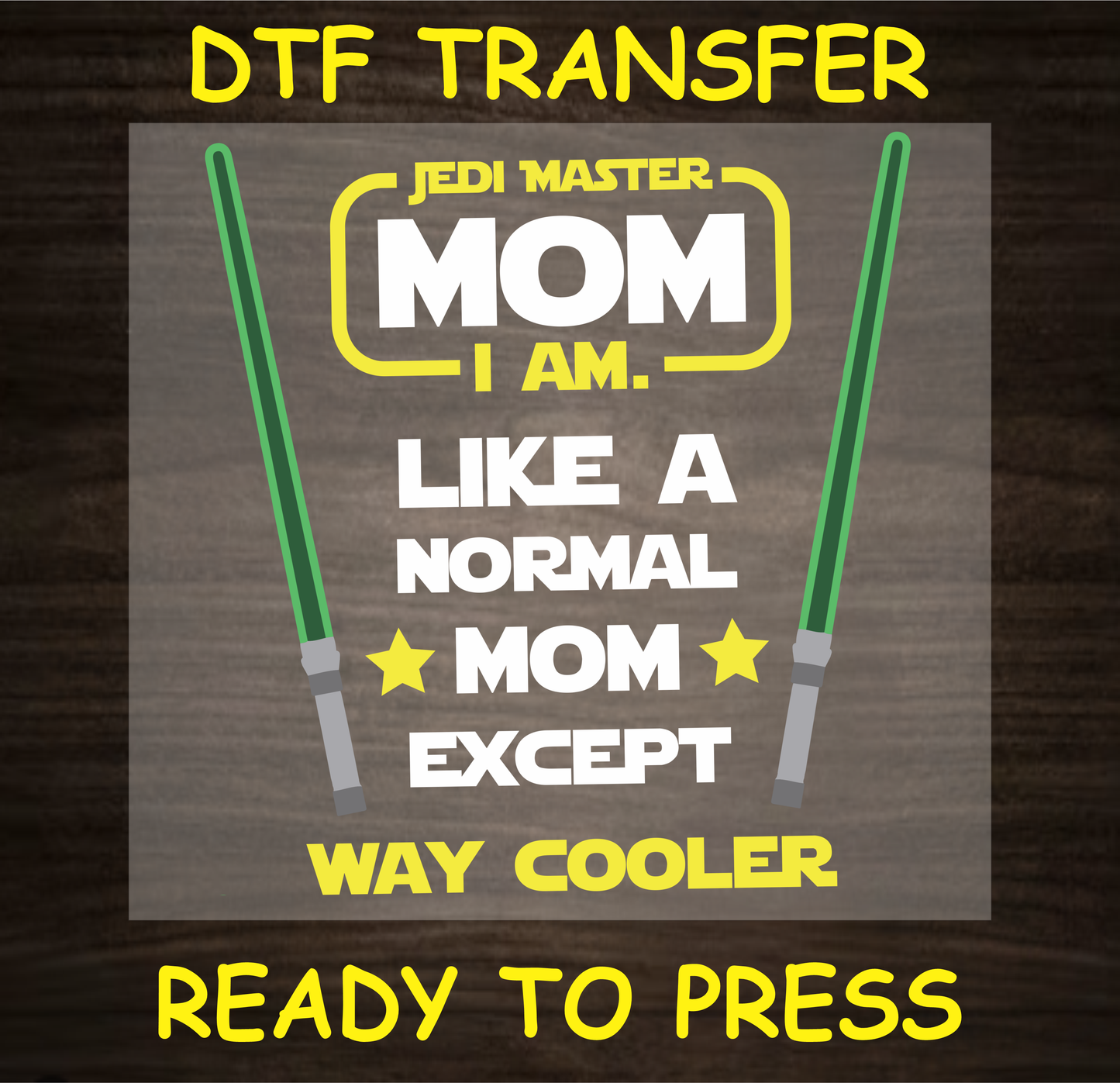 DTF transfer featuring the text 'Master Mom I Am' with graphics and bold lettering, perfect for custom apparel.