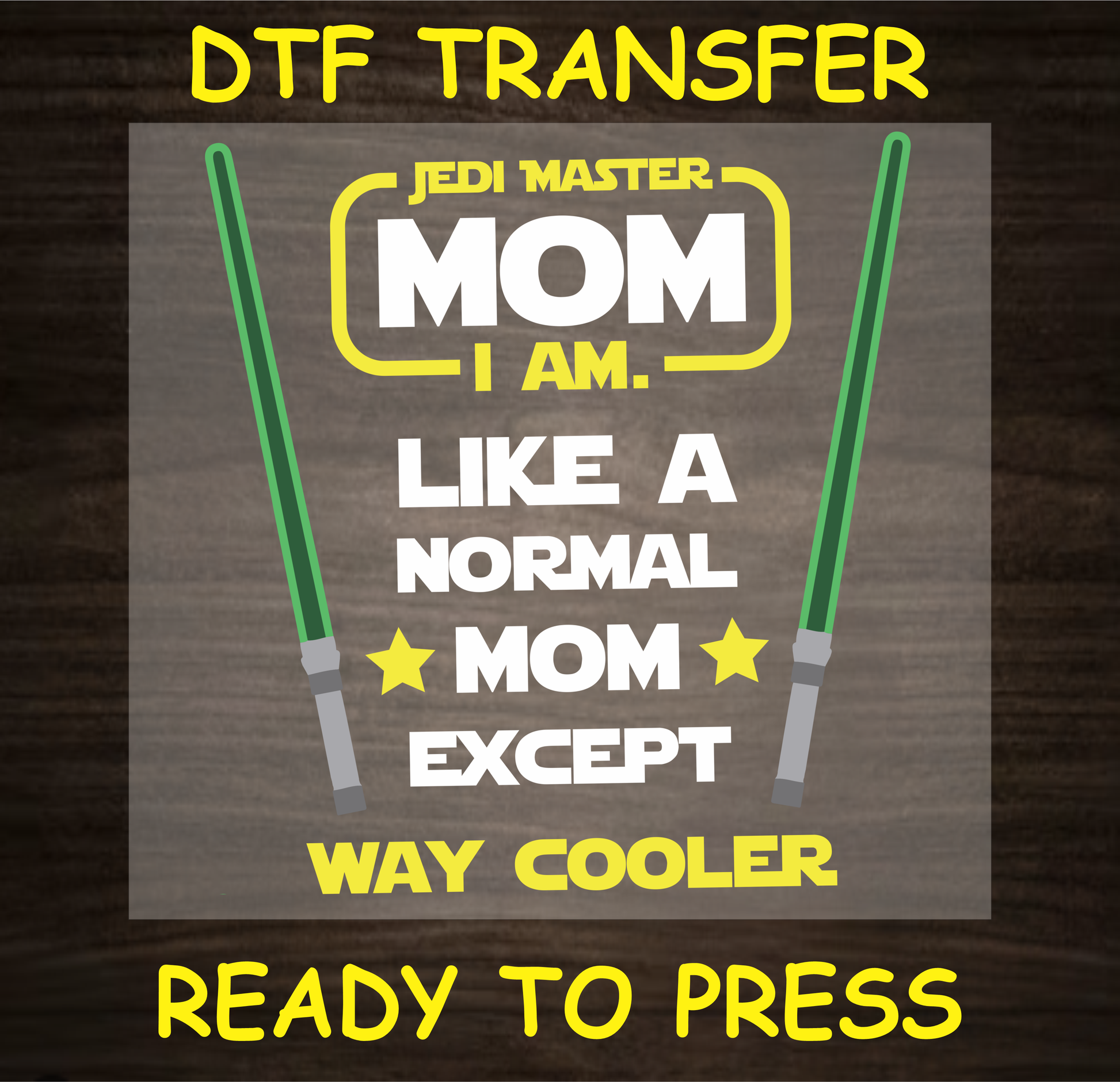 DTF transfer featuring the text 'Master Mom I Am' with graphics and bold lettering, perfect for custom apparel.