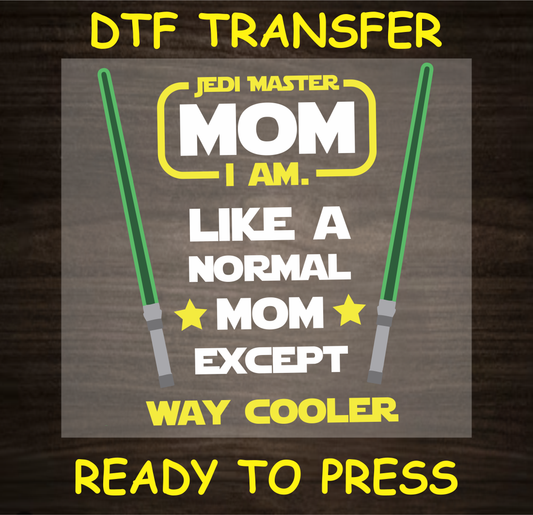 DTF transfer featuring the text 'Master Mom I Am' with graphics and bold lettering, perfect for custom apparel.