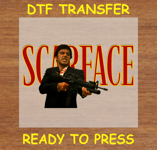 DTF transfer featuring a powerful crime-boss-inspired figure, perfect for custom apparel.