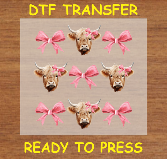 Highland Cows Bows C qu ette Dtf Transfer - Ready To Press A1592
