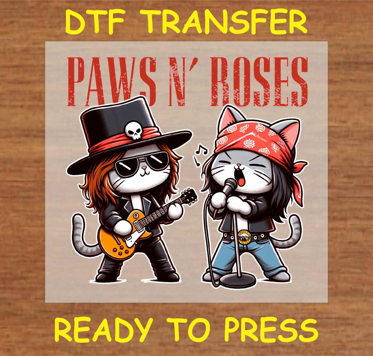 Paws N' Roses Funny Cat Dtf Transfer - Ready To Press A1595