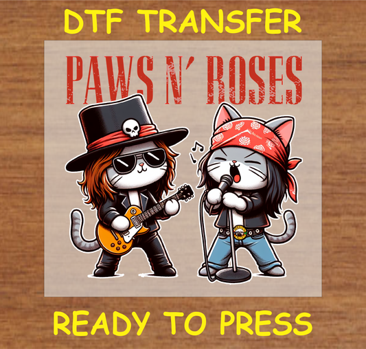 Paws N' Roses Funny Cat Dtf Transfer - Ready To Press A1595