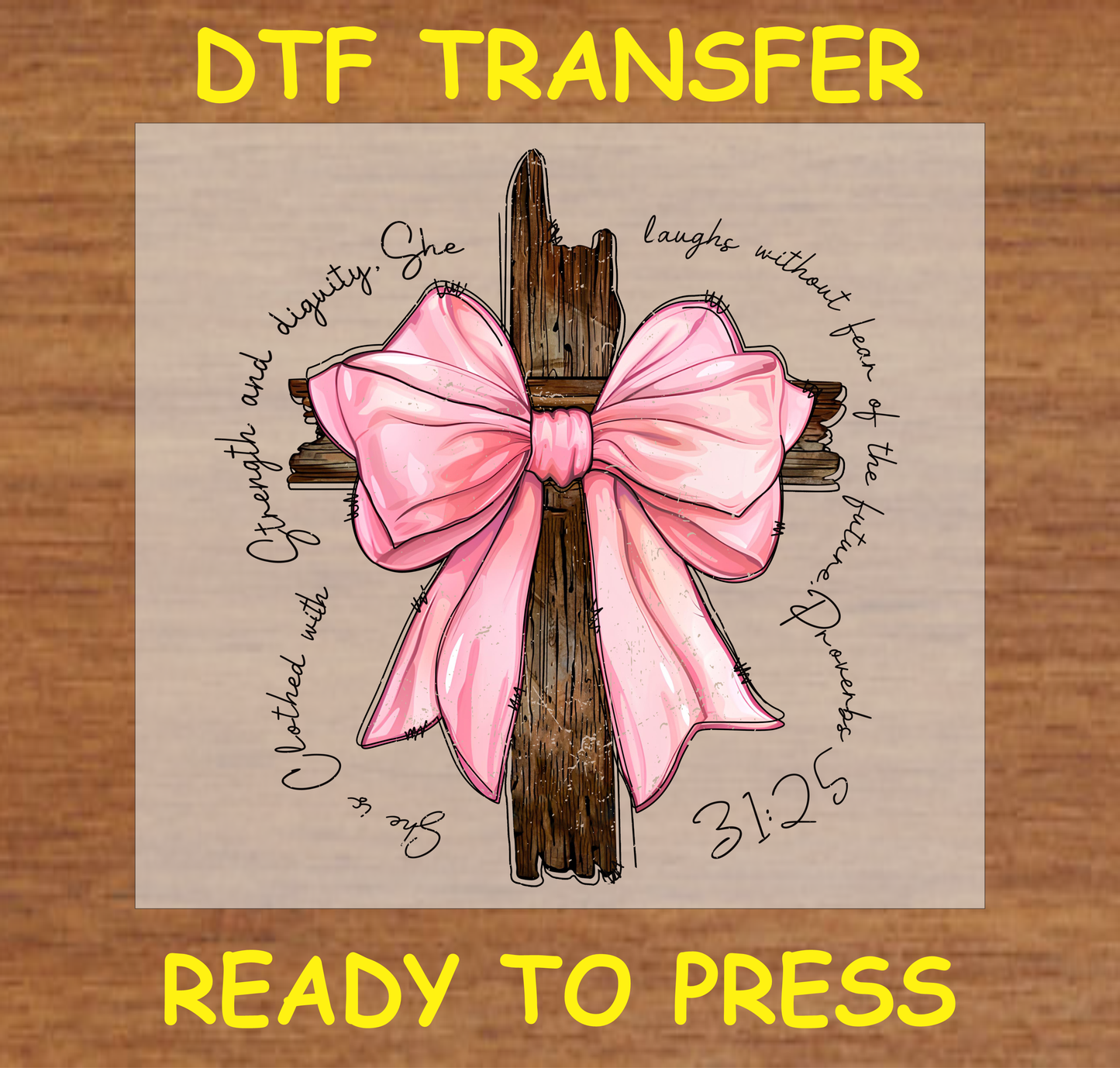 Pink Bow with Cross Religious DTF Transfer A2015