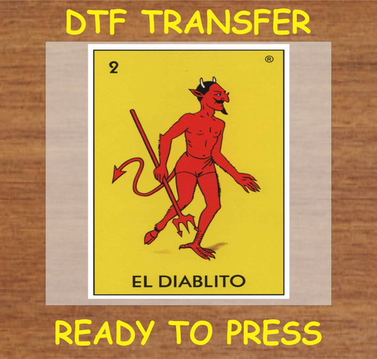 DTF transfer design featuring 'El Diablito' from the classic Lotería game with a devilish character.
