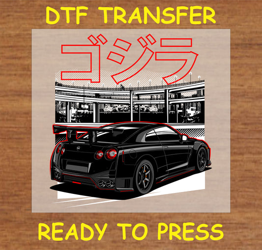 "DTF Transfer featuring a stylish car design with Japanese text"