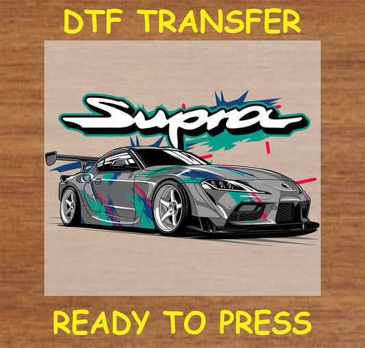 "DTF Transfer featuring a dynamic car design"
