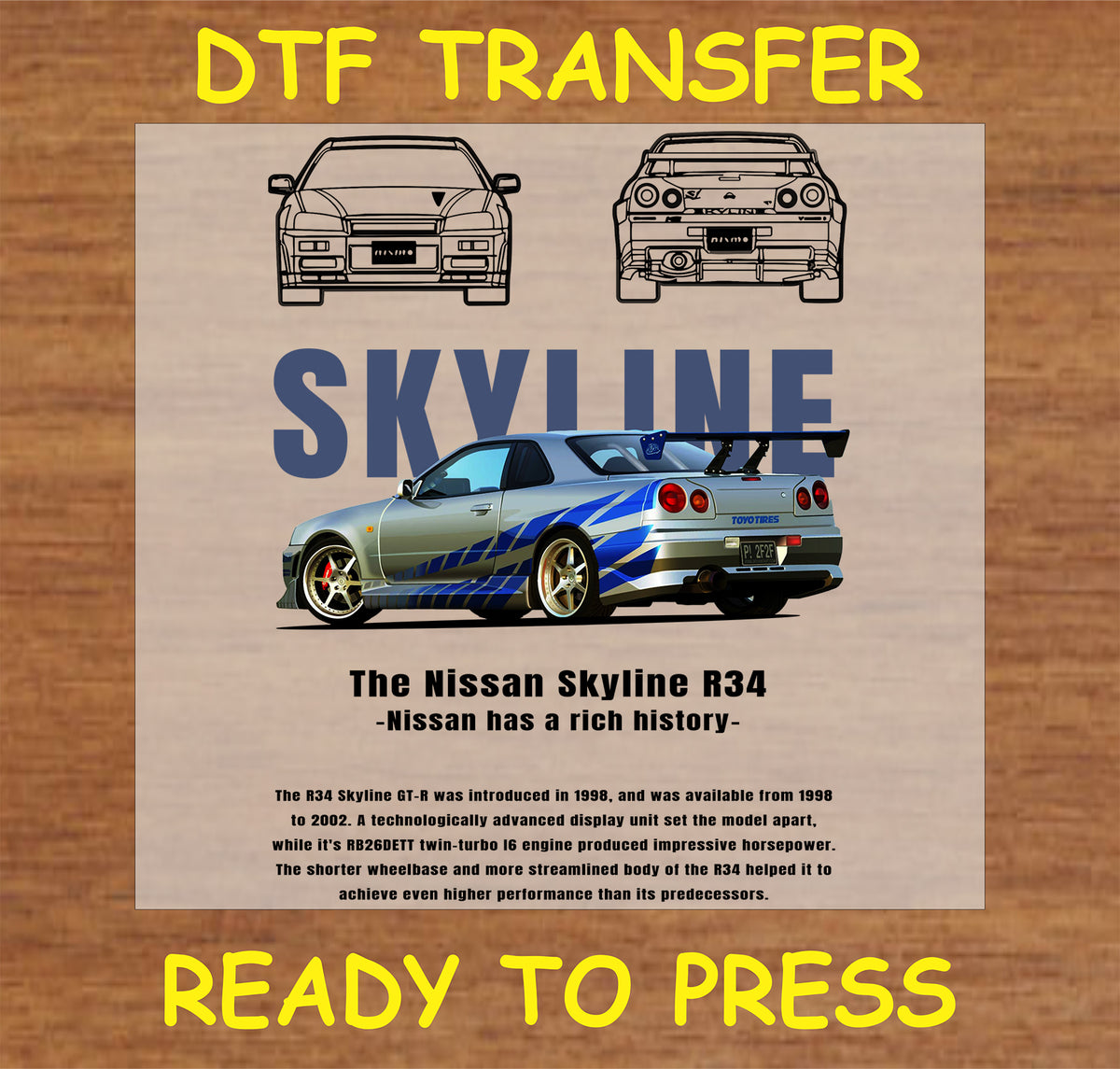 Car Transfer Design Skyline R34 - Car DTF Transfer | Ready to Press – Cute Tees For ALL DTF ...