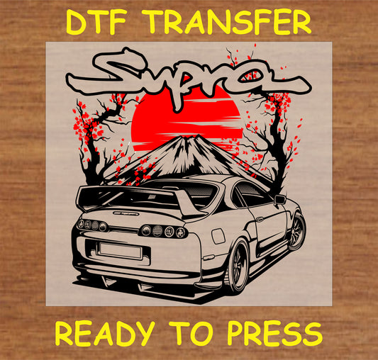 "Supra DTF Transfer with mountain and cherry blossom design for fabric projects"