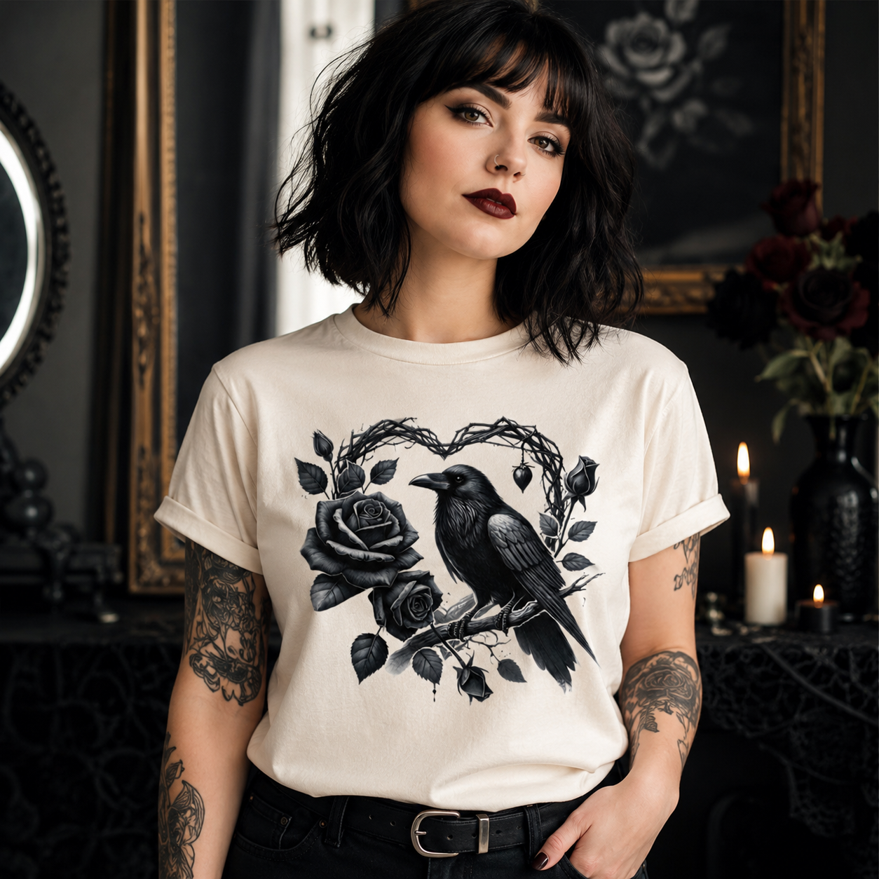 Halloween Premade DTF Gang Sheet – 10 Gothic Rose Skull Ready to Press Iron On Heat Transfers 092