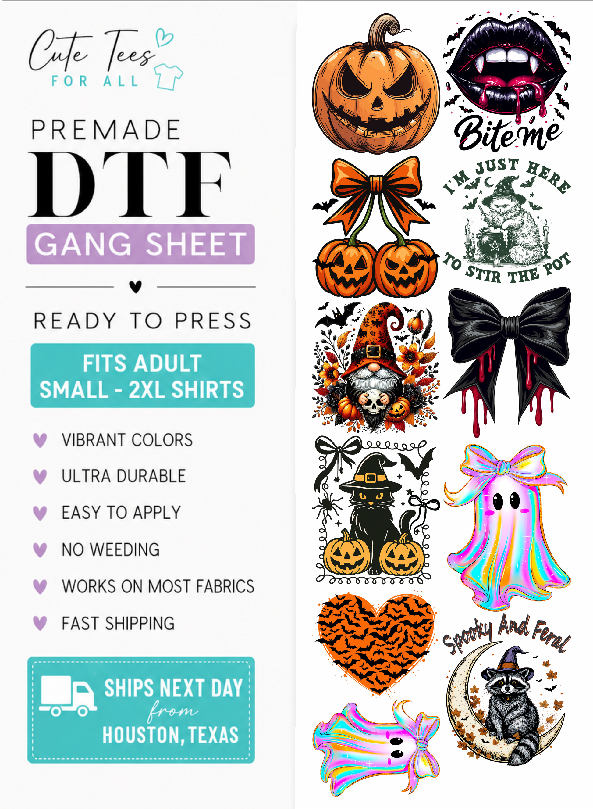 dtf gang sheet digital mock up with various halloween designs