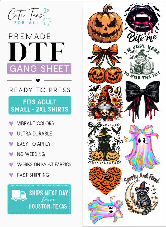 dtf gang sheet digital mock up with various halloween designs