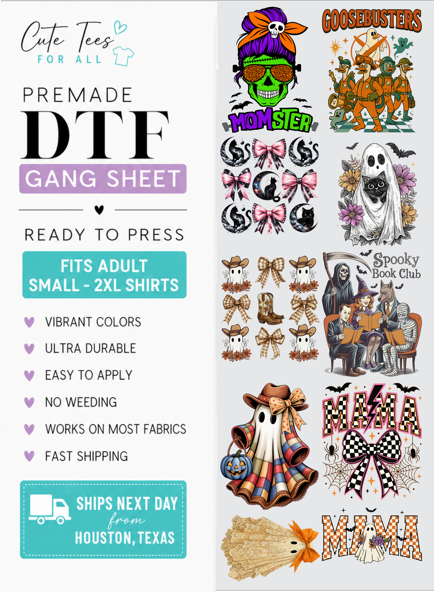 dtf gang sheet digital mock up with various halloween designs