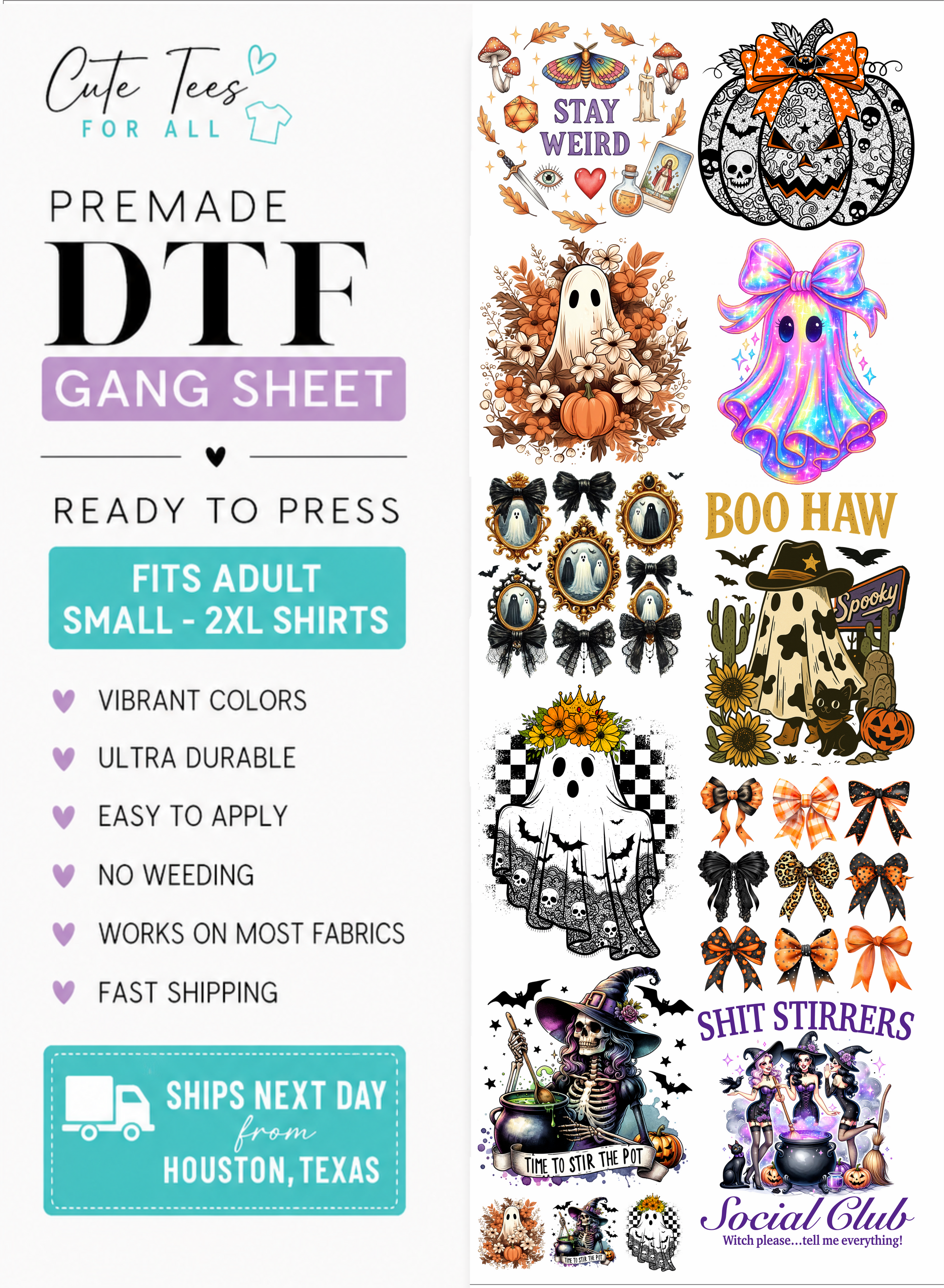 dtf gang sheet digital mock up with various halloween designs