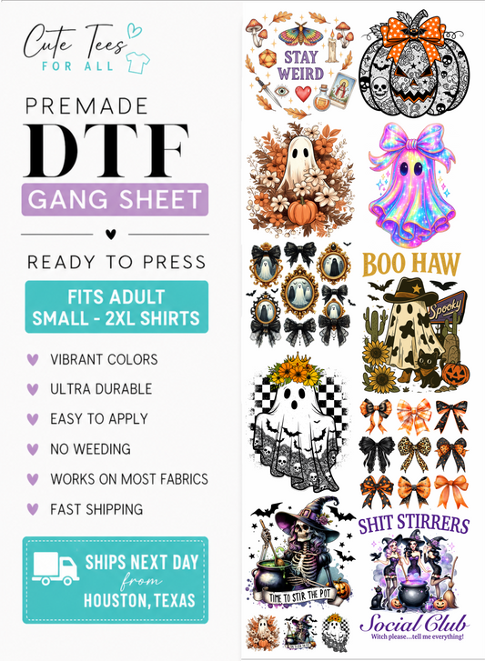 dtf gang sheet digital mock up with various halloween designs