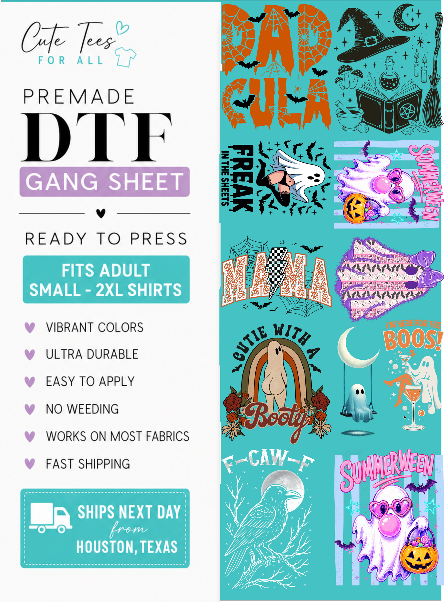 dtf gang sheet mock up with various halloween designs