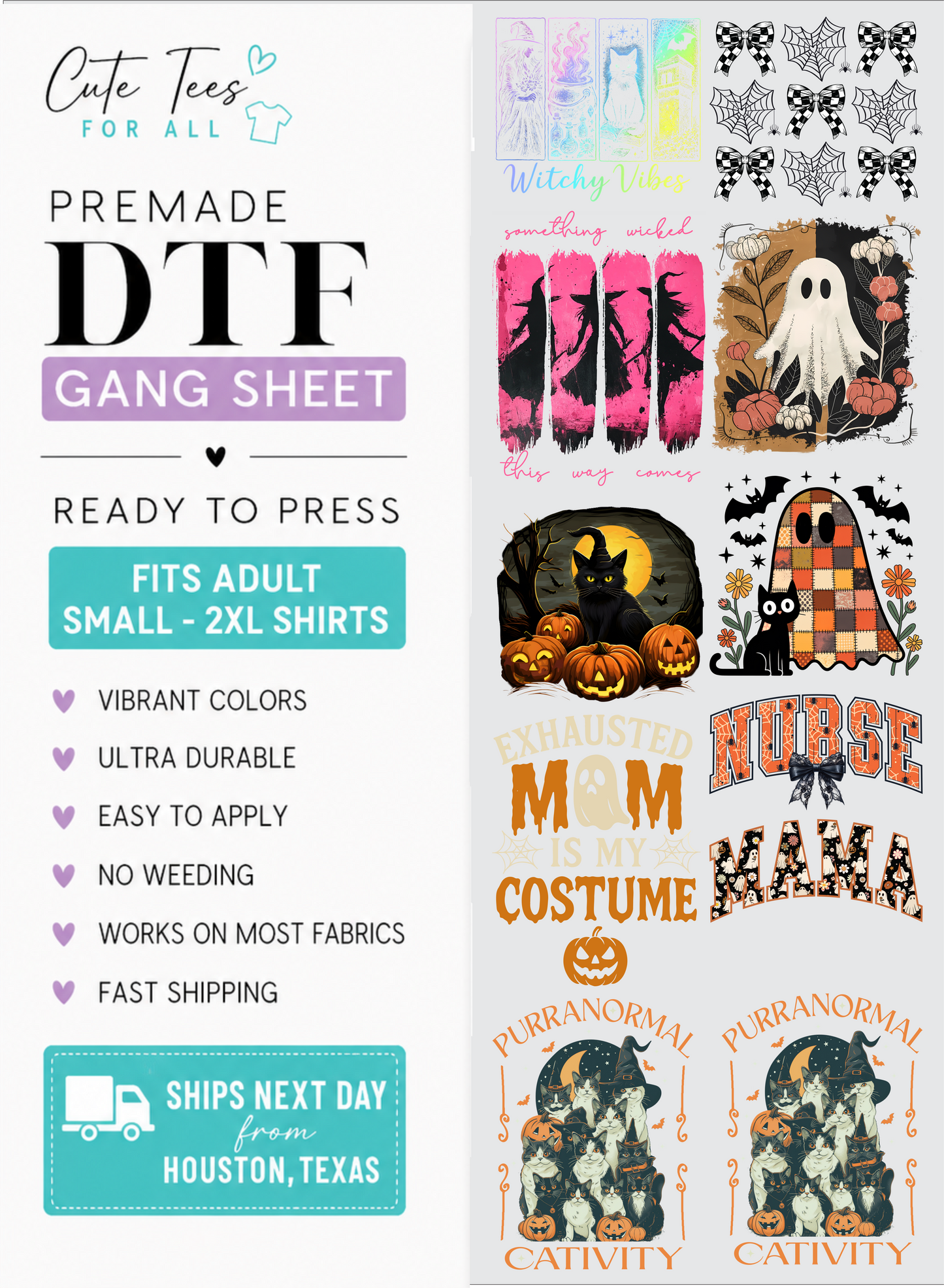dtf gang sheet digital mock up with various halloween designs