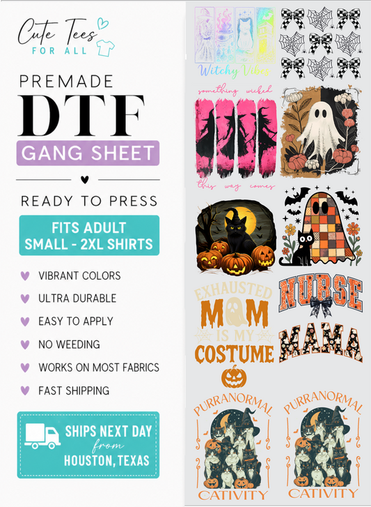 dtf gang sheet digital mock up with various halloween designs