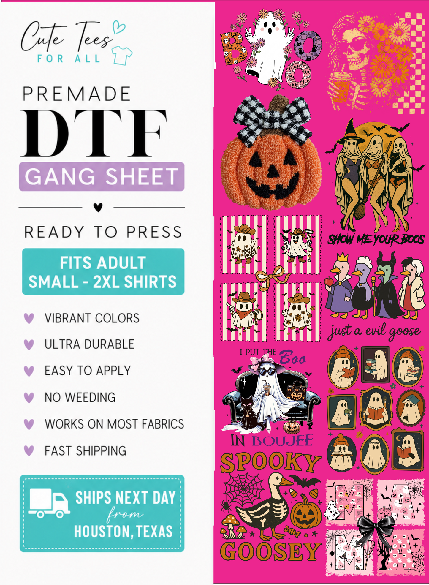 dtf gang sheet digital mock up with various halloween designs