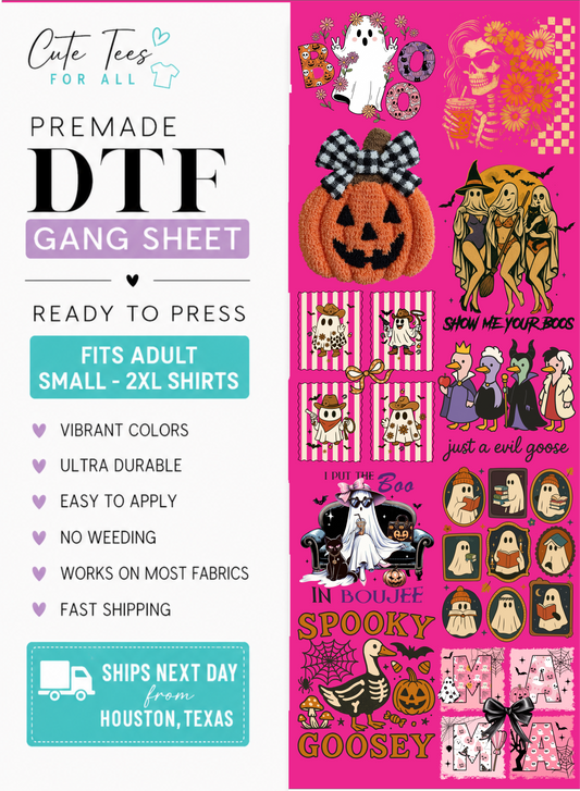 dtf gang sheet digital mock up with various halloween designs