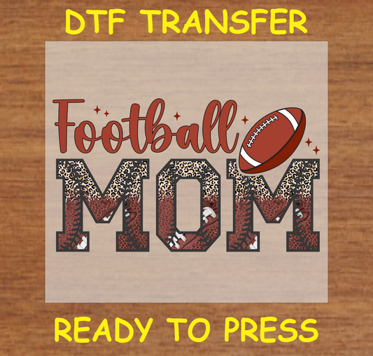 DTF Transfer Football Mom Design with Leopard Print, Ready to Press
